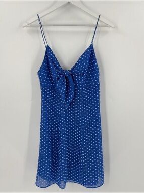 Alice + Olivia Roe Dress Womens 2 Blue White Polka Dot Silk Blend Sleeveless Tie